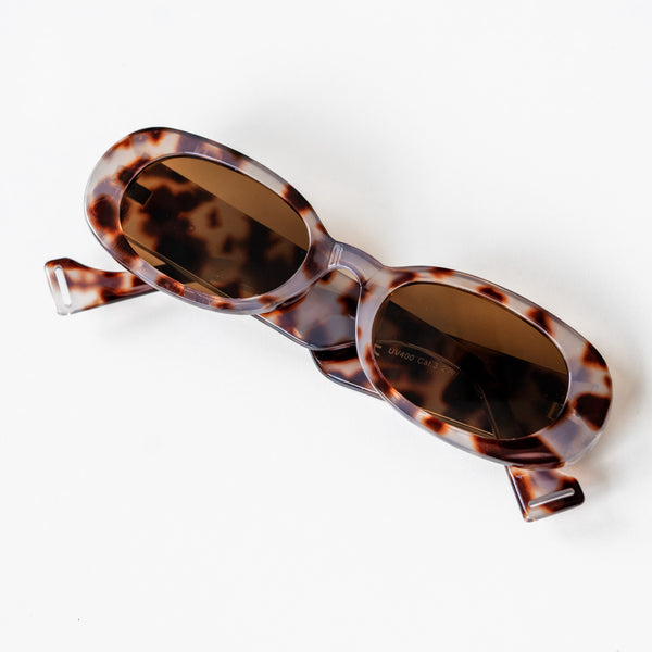 Retro Oval Sunglasses - Brown/Animal Print