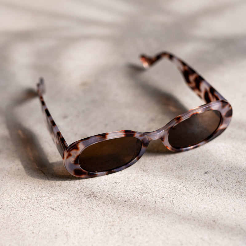 Retro Oval Sunglasses - Brown/Animal Print