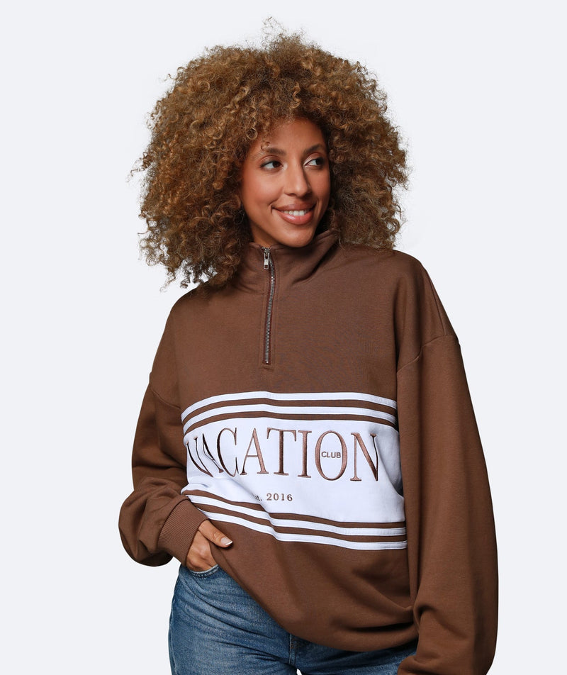 Classic Logo Half Zip Ladies Sweater - Chocolate