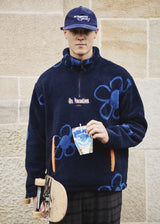 Flower Sherpa Sweater - Navy