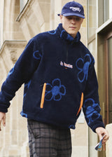 Flower Sherpa Sweater - Navy