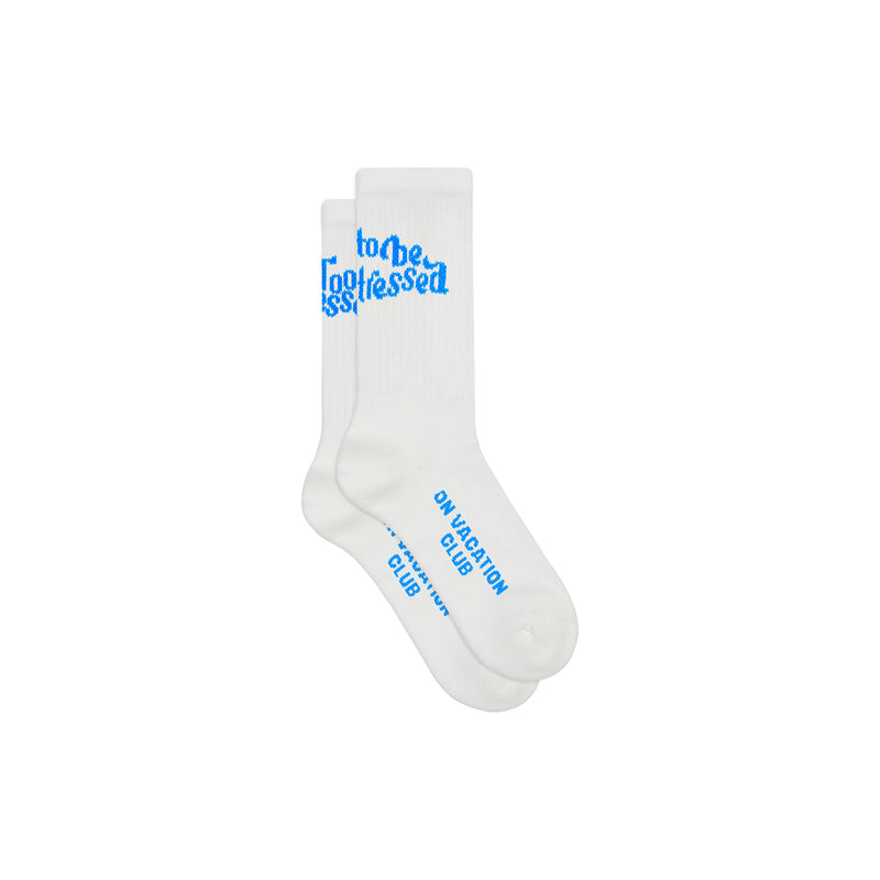 Too Blessed to be Stressed Tennis Socks - White
