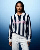 Retreat Striped Knit Polo Sweater - Dark Blue