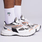 Retro Palms Embroidery Tennis Socks - White