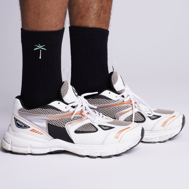 Retro Palms Embroidery Tennis Socks - Black