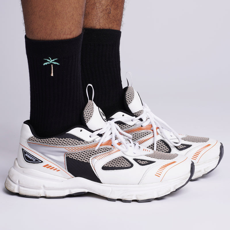 Retro Palms Embroidery Tennis Socks - Black