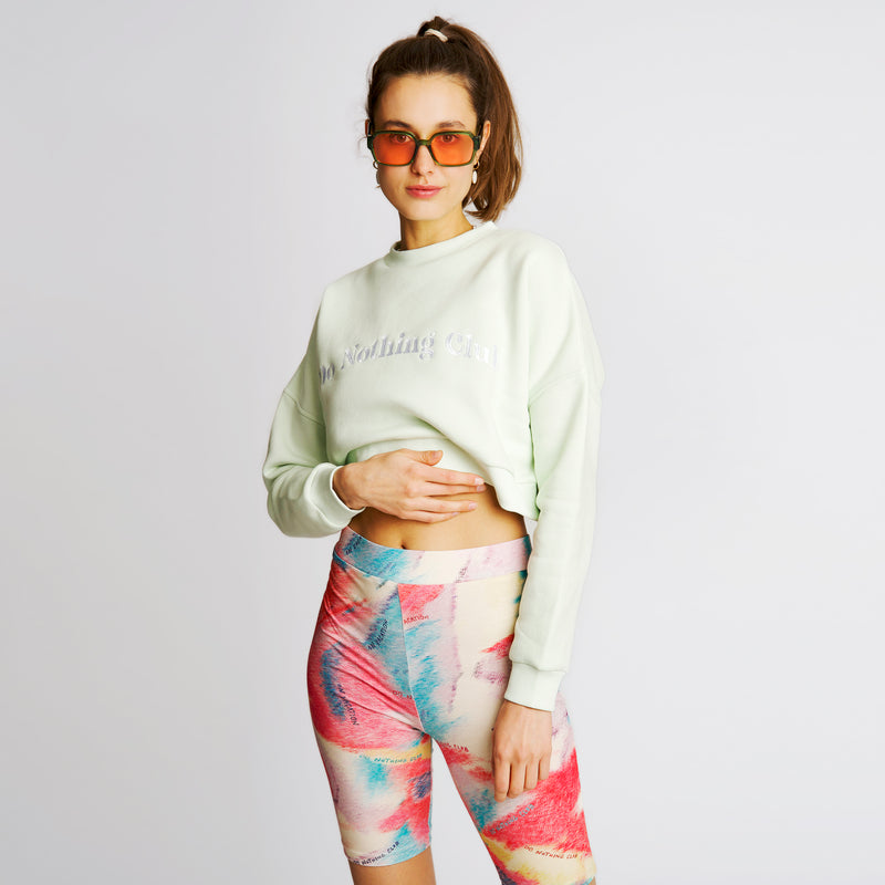 Bubbly Do Nothing Club Ladies Cropped Sweater - Washed Green