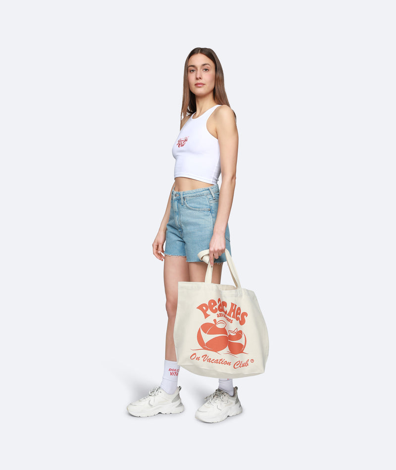 Peaches and Beaches Beach Bag - Natural