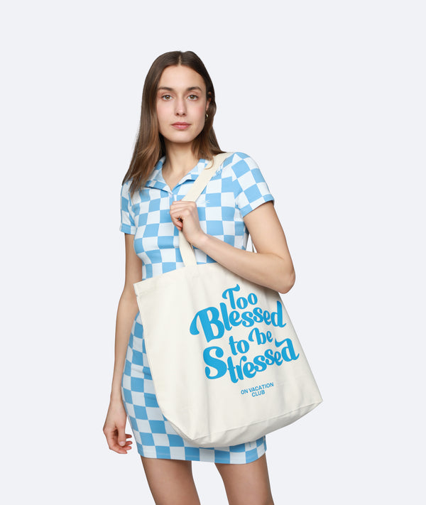 Too Blessed Too be Stressed Beach Bag - Natural