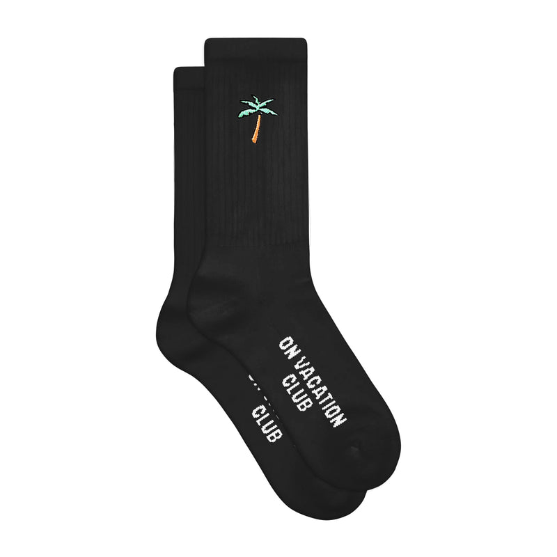 Retro Palms Embroidery Tennis Socks - Black