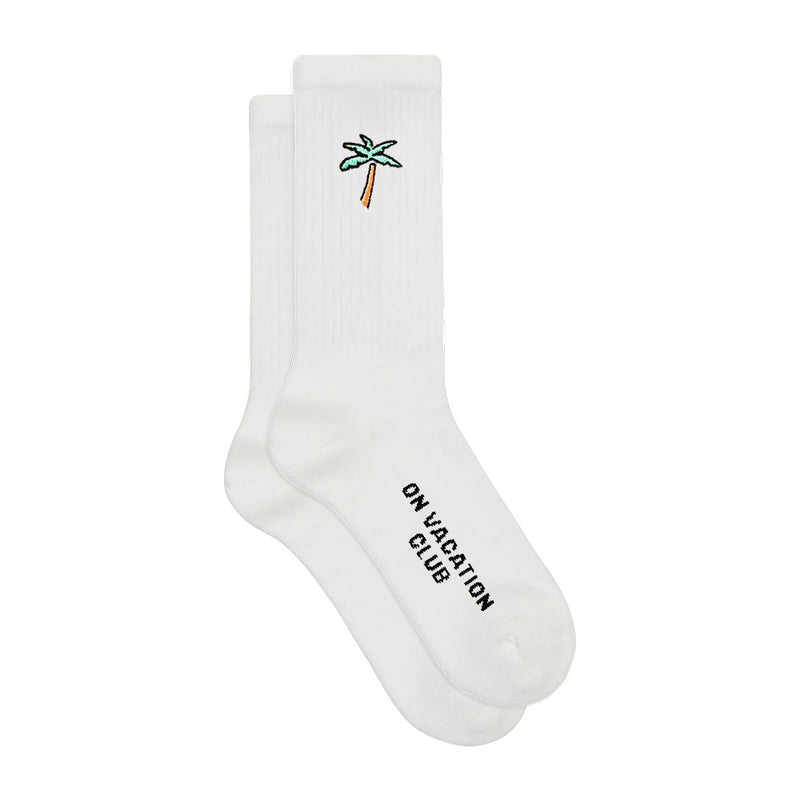 Retro Palms Embroidery Tennis Socks - White