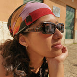 Retro Rectangle Sunglasses - Brown
